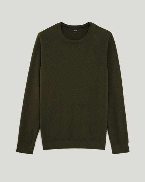 Lightweight Zig Zag Crew Neck Knit, Khaki, hi-res